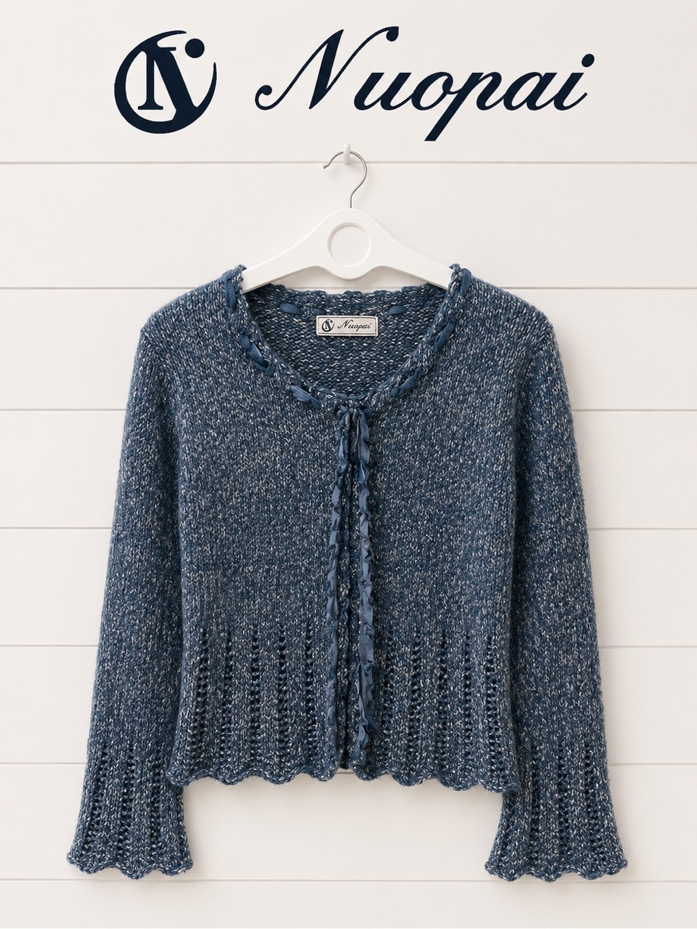 NUOPAI – Vintage Wool-Blend  Cardigan – Blue – Size Small refer to measurements
